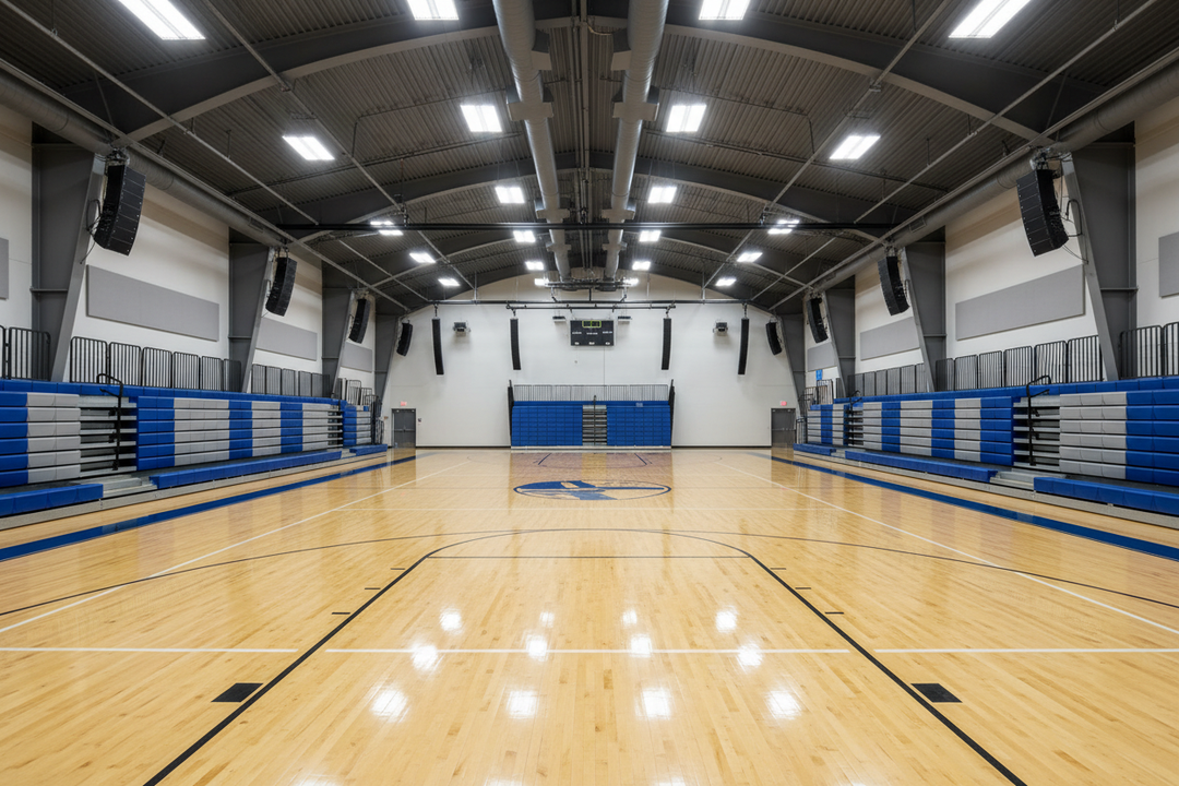 High school gymnasium showing pa sound system