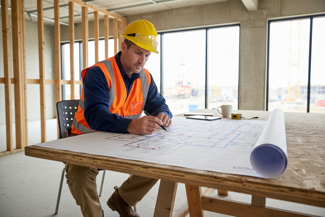 Wiring diagram being reviewed by contractor